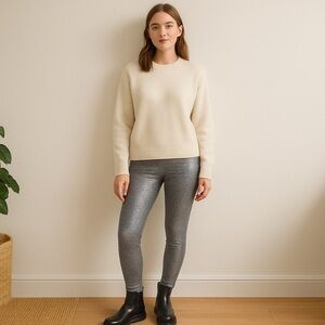 H&M Glittery Metallic Silver Zip Cuff Treggings 8